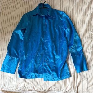Zara Bright Blue Satin Button-Down Shirt